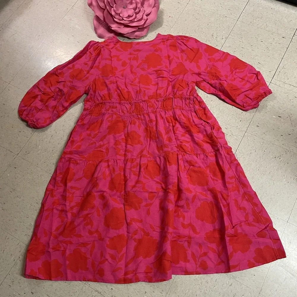 KATE SPADE x TARGET Sz 3X Classic Rose Linen Blend Tiered Long Sleeve Maxi Dress